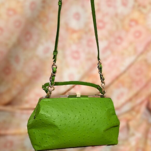 RARE NWOT Green Ostrich Leather Victoria Falls Madeline Kate Spade Satchel +Body - Picture 3 of 15